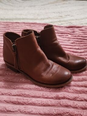 Gianni Bini Brown Leather Ankle Booties with Side Zip